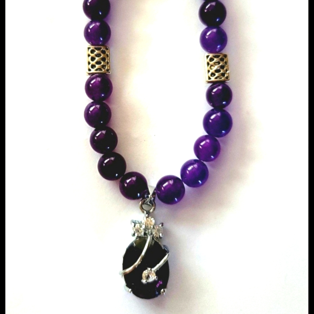 AMETHYST WIRE WRAPPED CZPENDANT SPIRITUAL AGATE BEADS HEALTH ENERGY BRACELET